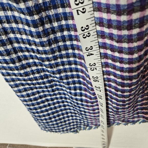 Anthro Maeve Waverly Midi Plaid One Shoulder Dress sz 2 Blue Multi Hanky Hem - Picture 14 of 15